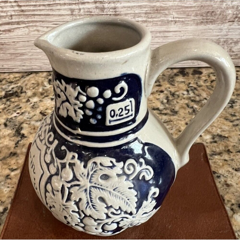 German Getz Blue & Gray  W.  Germany Wine Pitcher - Grape Design Vintage